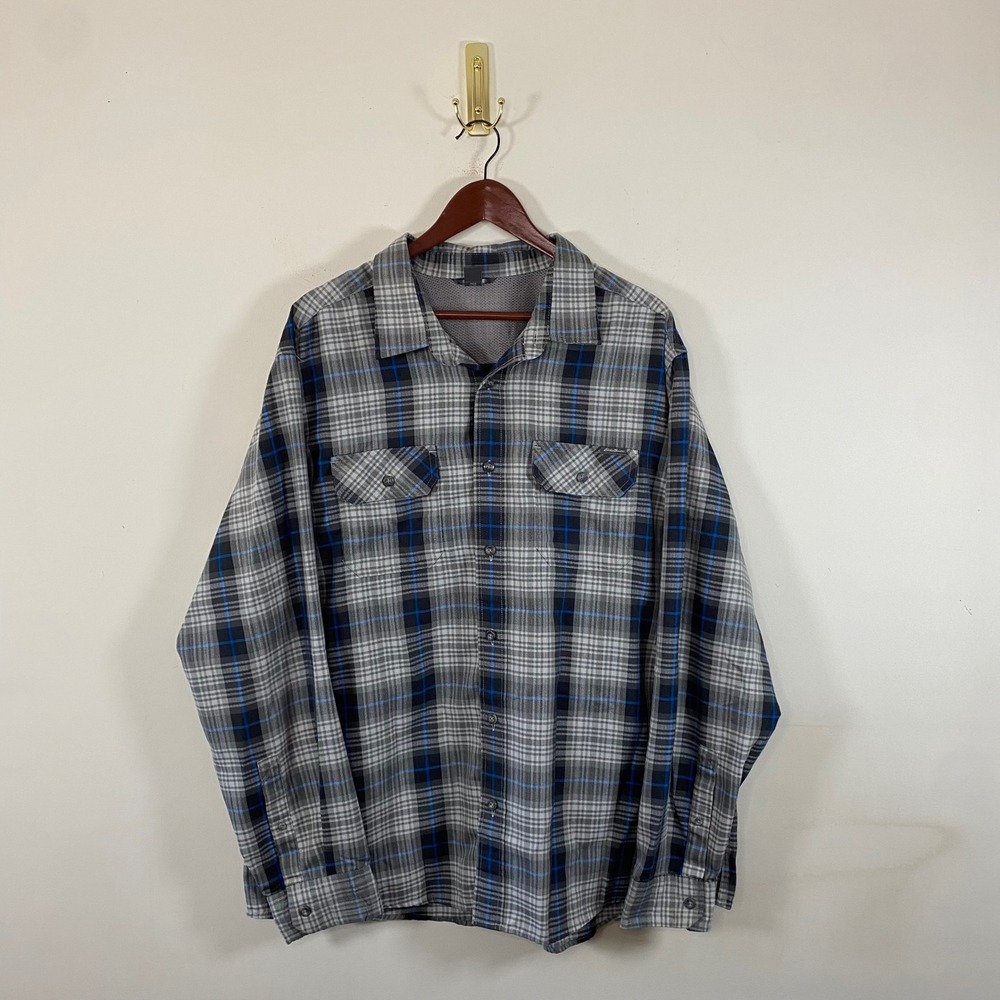 Eddie Bauer Mens 2XL‎ Plaid Long Sleeve Button Down Shirt Gray Blue Gorpcore